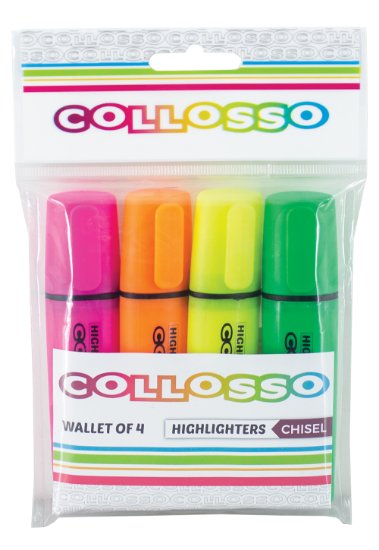 Picture of Collosso Highlighters Chisel Tip Wallet of 4