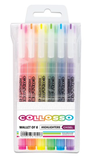 Picture of Collosso Highlighters Slim Chisel Tip Wallet of 6