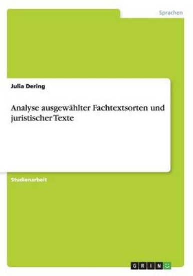 Picture of Analyse Ausgew hlter Fachtextsorten Und Juristisch