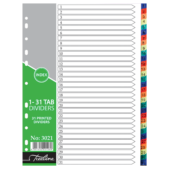 Picture of Dividers: A4 Index 1 To 31 Rainbow 140 Micron