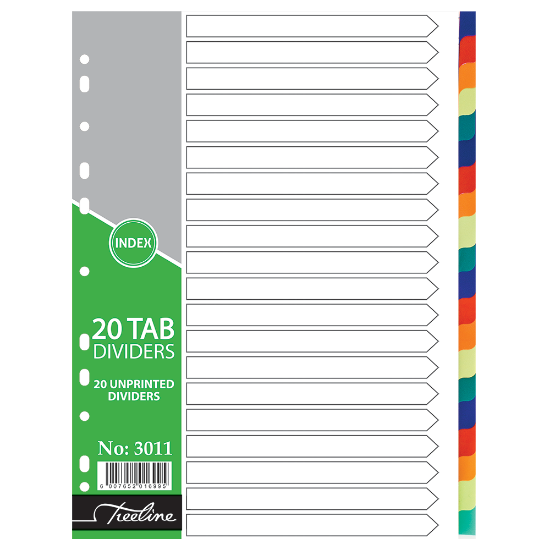 Picture of Dividers: A4 Index 20 Tab Rainbow 160 Micron