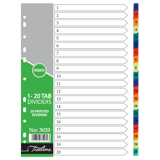 Picture of Dividers: A4 Index 1 To 20 Rainbow 140 Micron