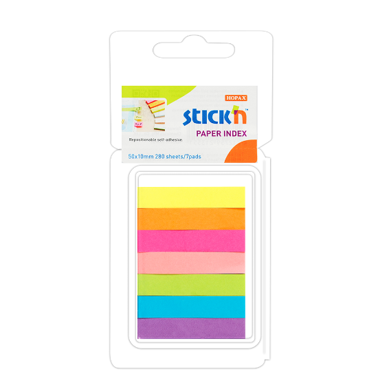 Picture of Adhesive Paper Index Tabs: 50mm X 10mm Neon 7 Colo