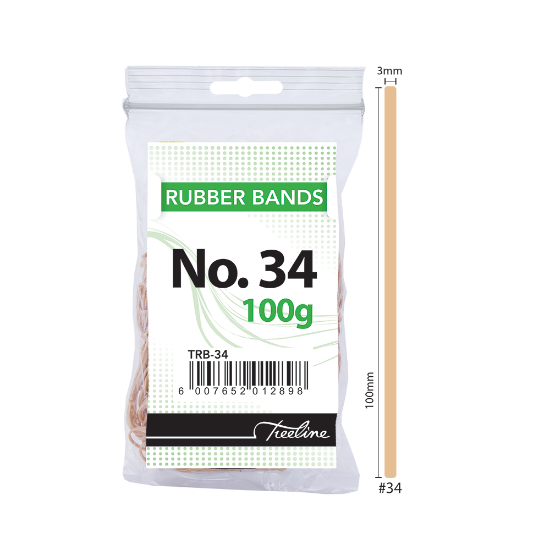 Picture of Rubber Bands 100Gm Bags: No. 34 100 X 3mm Beige