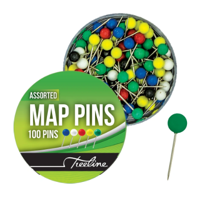 Picture of Map Pins: Asst Colour Map Pins PVC 100'S