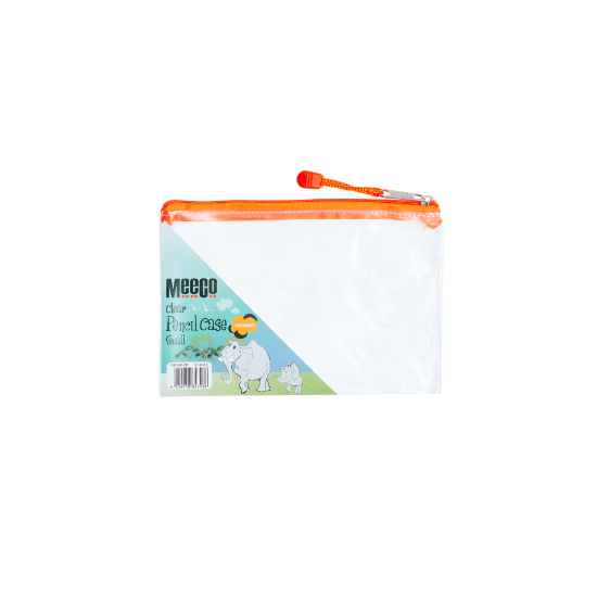 Picture of Meeco PVC Clear Pencil Bag Small Orange Zip 210mm