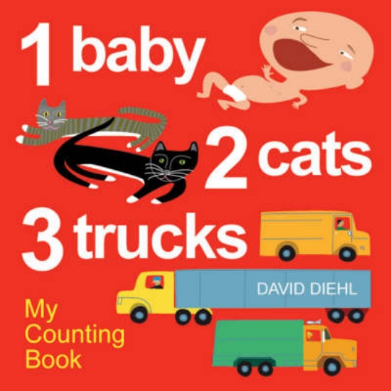 Picture of 1 Baby, 2 Cats, 3 Trucks