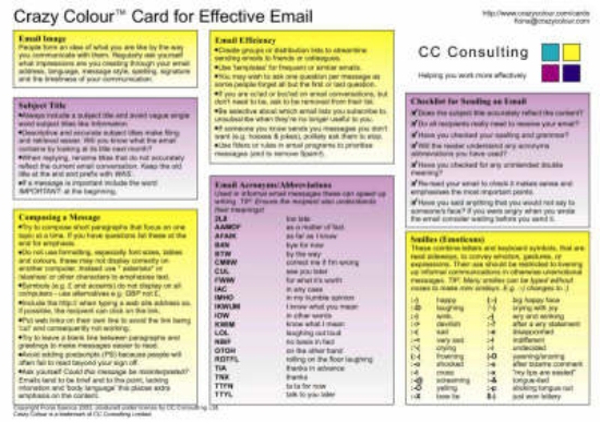 Picture of Crazy Colour Quick Reference Card for Effective Em