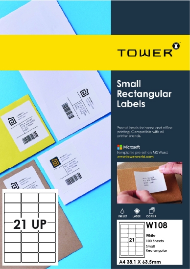Picture of Tower A4 Inkjet-Laser Labels W108 100's