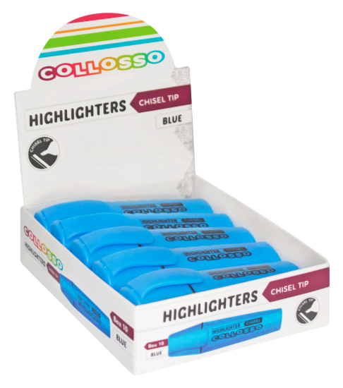 Picture of Collosso Highlighters Chisel Tip Blue Box-10